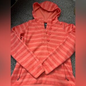 North Face women’s Orange striped Pullover hoodie. Size medium